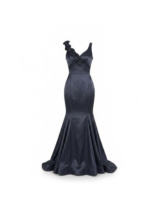La Scala Dresses & Skirts - La Scala Womens Navy Mermaid Dress Ruffle Detail Sleeveless Sz M